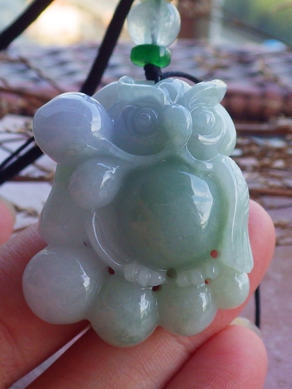 Certified Natural Burma A Jade jadeite Owl Lotus Ruyi Peach Pendant Necklace